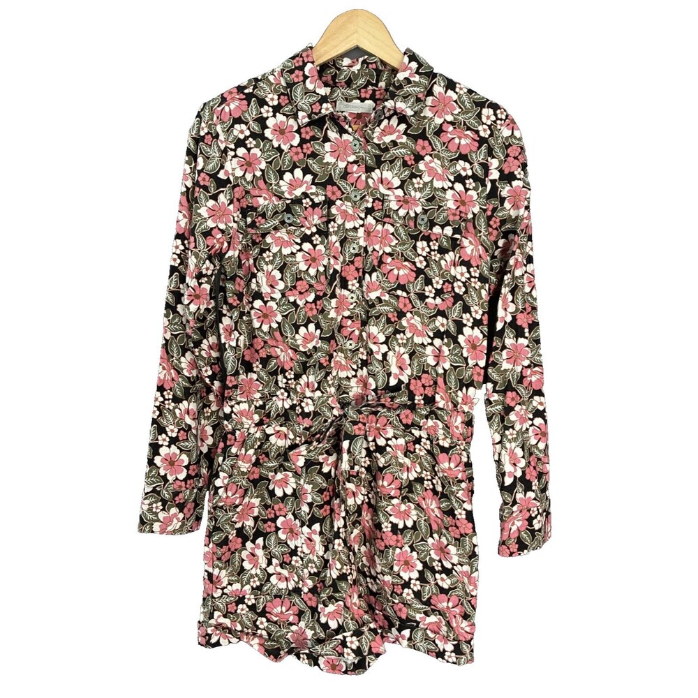 Outerknown Wander Linen & Cotton Romper Shorts Small Black Pink Floral Cottage - Picture 4 of 16